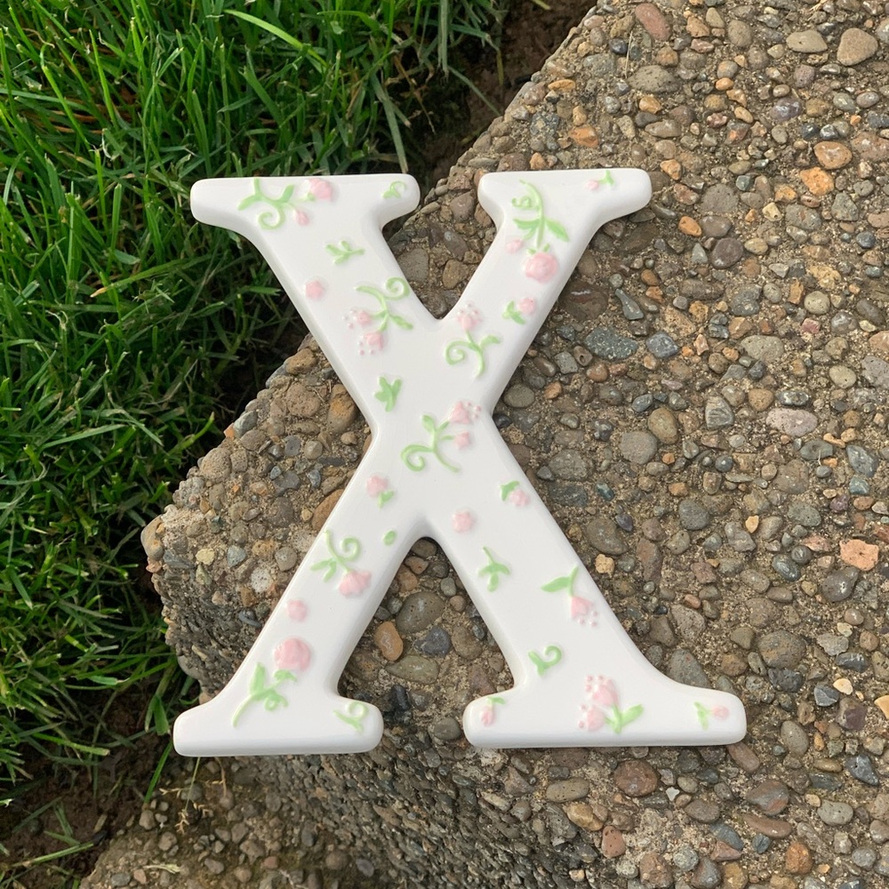 Pink Floral Letter X Initial Monogram Ceramic 6” Wall Decor